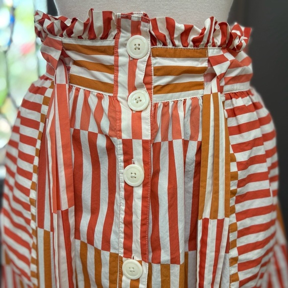 Who What Wear Geo Striped Belted Paper Bag Waist Button Front Midi Skirt - Picture 4 of 9